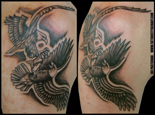 Tattoos - Nature Animal Wildlife tattoos - 2 Eagles Fighting Over A Fish